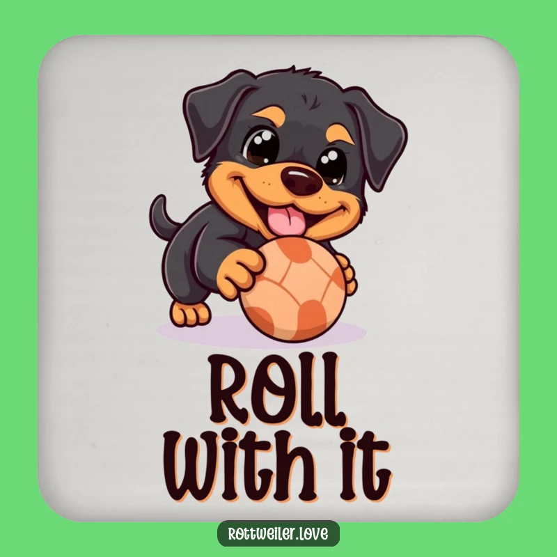 Funny Rottweiler Coaster: Ball Play, Happy Eyes, Protect Surfaces!
