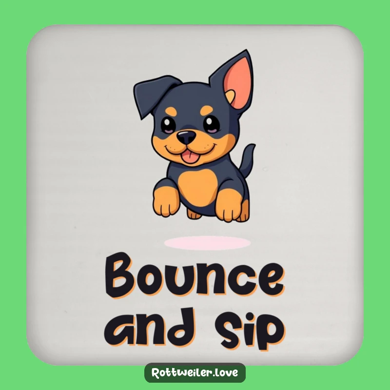 Funny Rottweiler Coaster: Kawaii Jumper with Big Ears - Housewarming Gift!