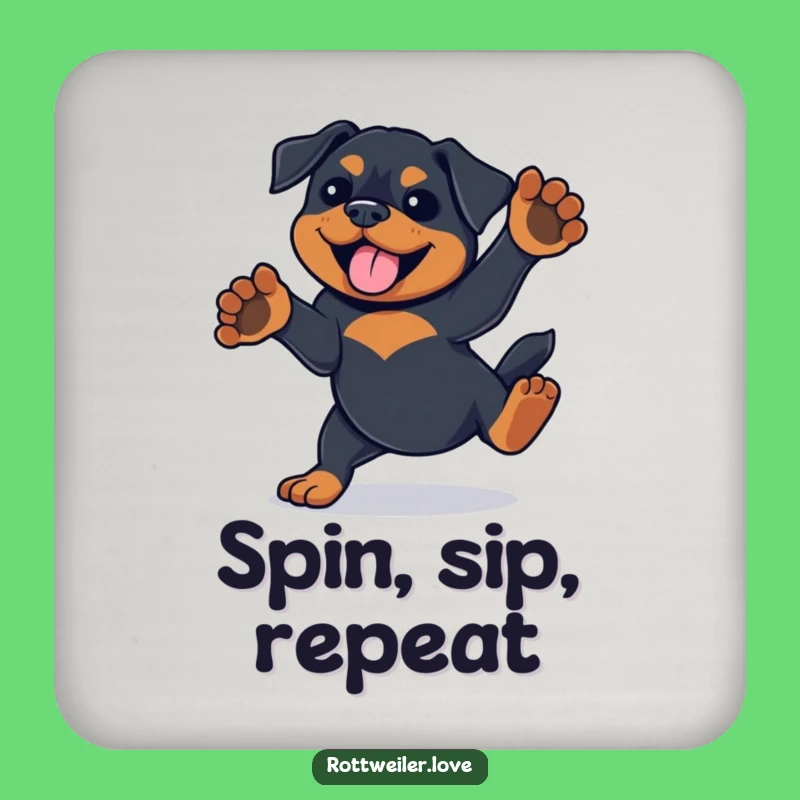 Funny Rottweiler Coaster: Playful Spin Protection