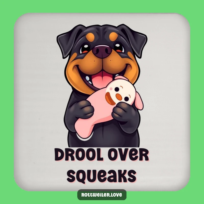 Funny Rottweiler Coaster: Smile, Squeaky Toy, Protect Surfaces with Humor!