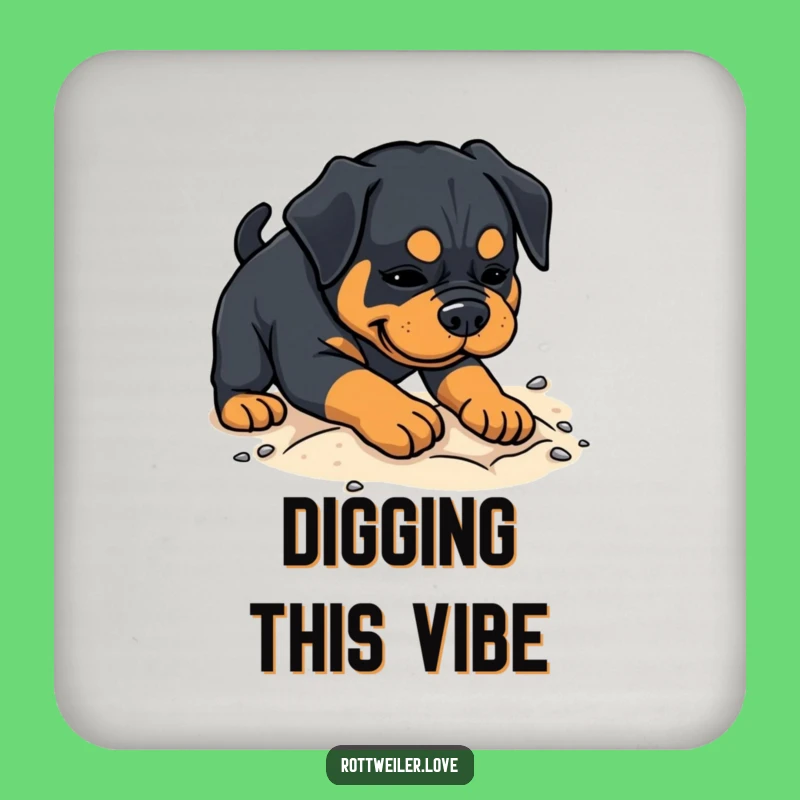 Funny Rottweiler Digging Coaster - Playful Dog Table Protector Gift