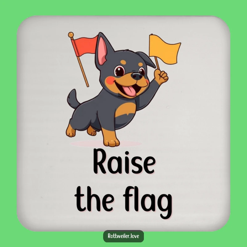 Funny Rottweiler Flag Waving Coaster - Energetic Dog Table Protector Gift