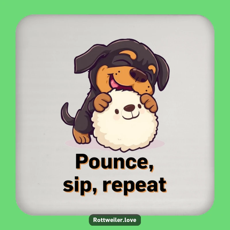 Funny Rottweiler Pounce Coaster: Playful Dog, Toy Attack Protection!