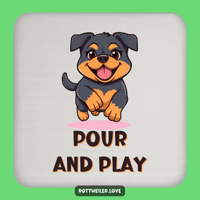 Funny Kawaii Rottweiler Running Coaster, Determined Dog Drink Protector, Cheerful Pup Decor