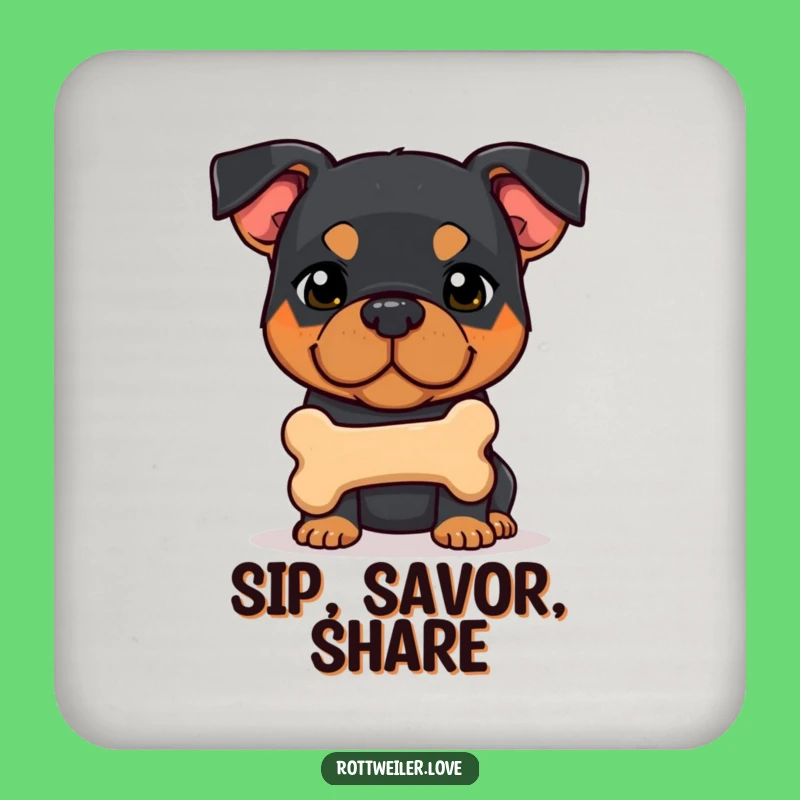 Funny Shy Rottweiler Bone Coasters: Sweet Dog Drink Protector Gift