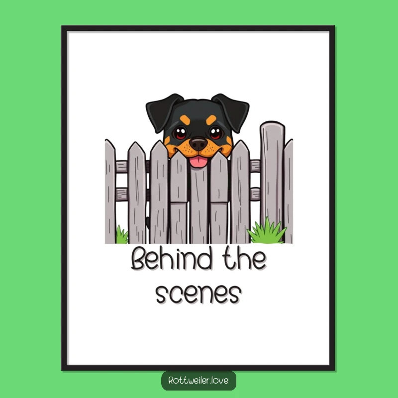 Funny Rottweiler Cheeky Grin Fence Poster - Playful Dog Wall Art Gift
