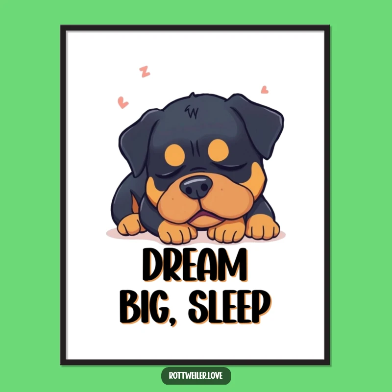 Funny Sleepy Rottweiler Dream Poster: Relaxing Dog Wall Art Gift