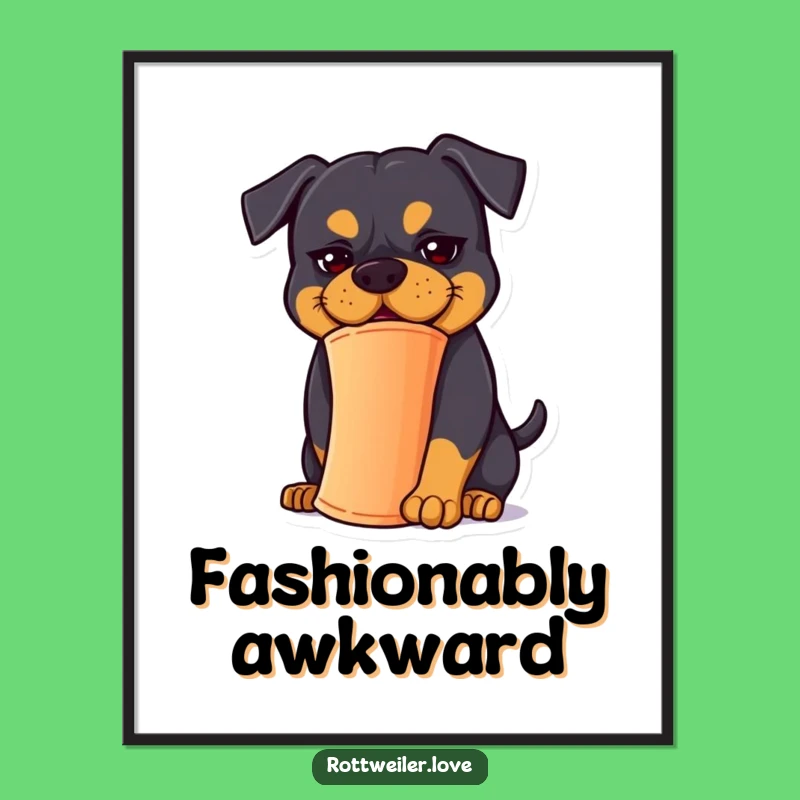 Funny Rottweiler Balancing Cone Poster - Goofy Dog Wall Art Gift