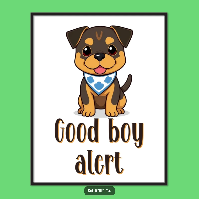 Funny Rottweiler Bandana Poster - Vibrant Wagging Tail Dog Wall Art Gift