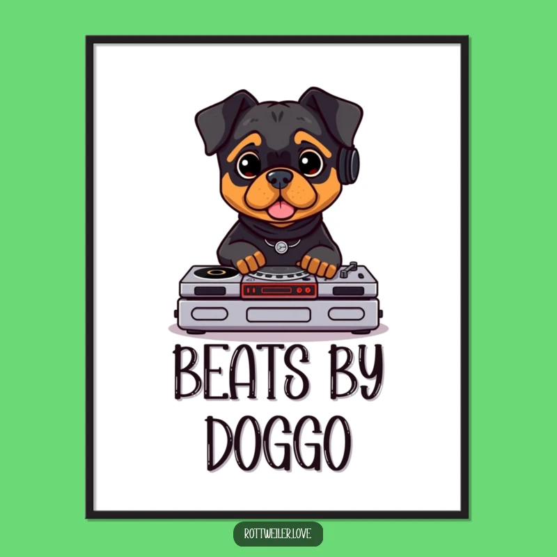 Funny Rottweiler DJ Poster: Decorate Your Space with Musical Bark