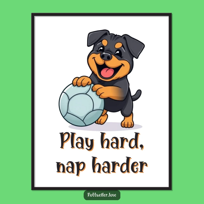 Funny Rottweiler Fetch Poster: Joyful Wall Art for Dog Lovers