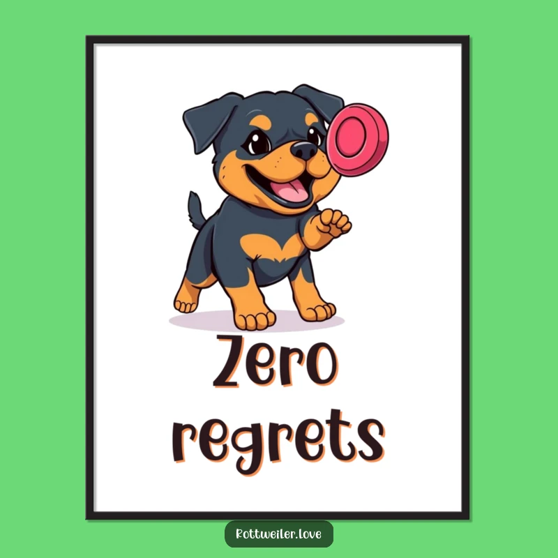 Funny Rottweiler Frisbee Poster: Hilarious Determined Dog Art Print for Wall Decor