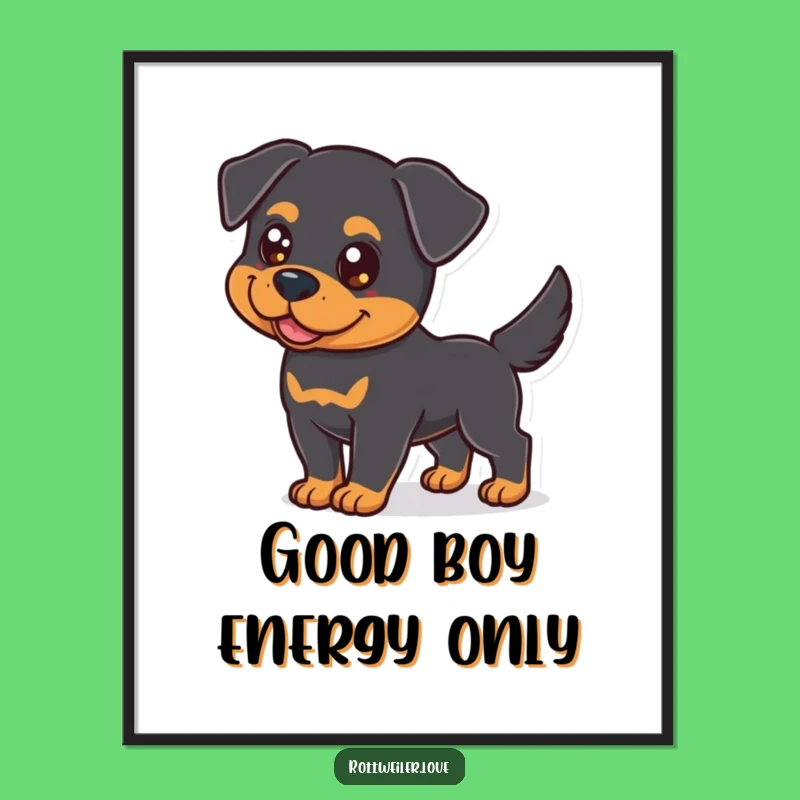 Funny Rottweiler Poster: Joyful Dog Art Gift with Wagging Tail