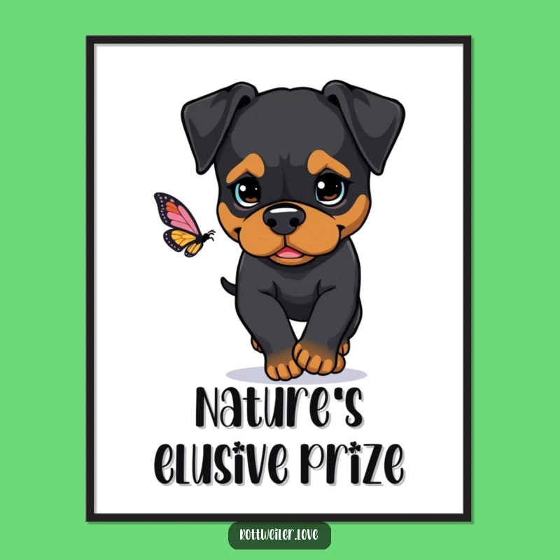 Funny Rottweiler Pursuit Poster: Wall Art for the Determined Dog Lover