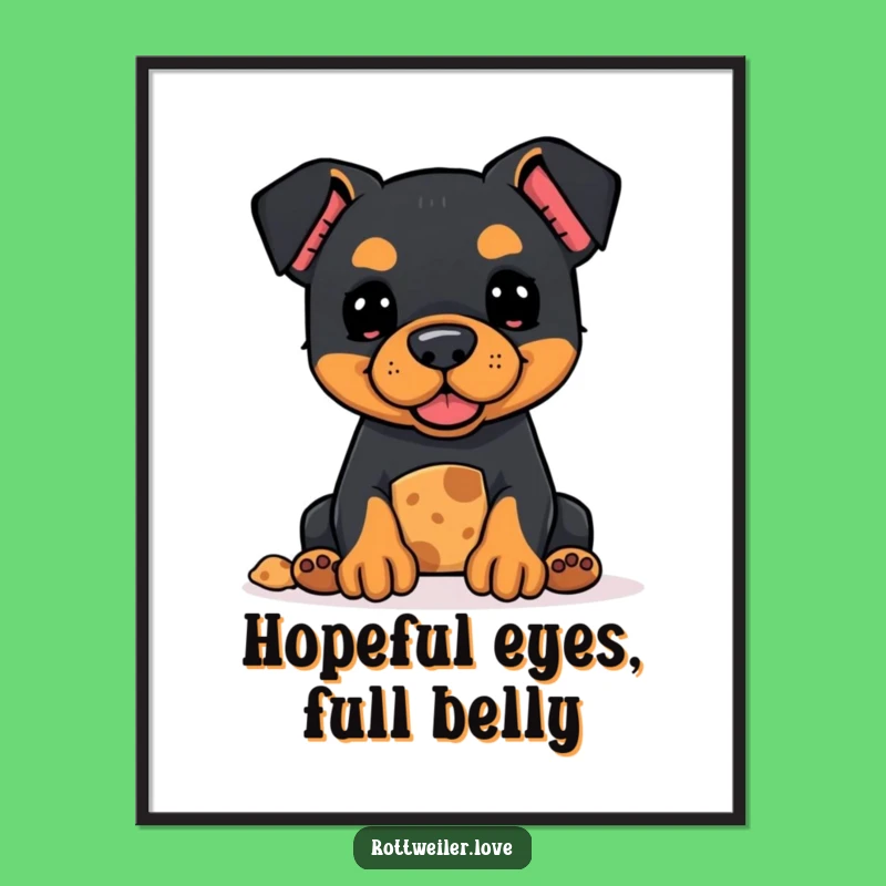 Funny Kawaii Rottweiler Treat Poster - Cute Hopeful Dog Wall Art Gift