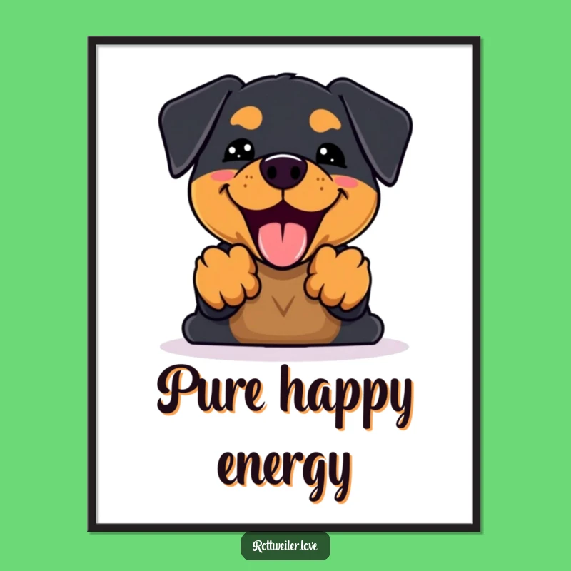 Funny Kawaii Rottweiler Bark Poster: Brighten Your Wall with This Happy Pup!