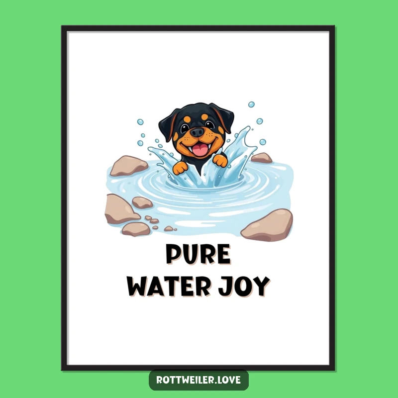 Funny Rottweiler Splash Poster, Playful Dog Wall Art, Hilarious Water Decor Gift