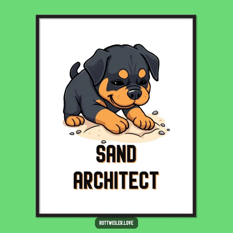 Funny Rottweiler Digging Poster - Playful Wall Art Dog Gift
