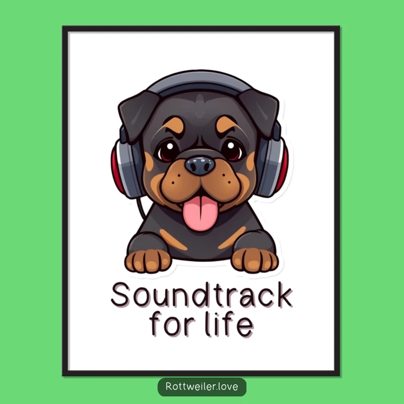 Funny DJ Rottweiler Poster: Headphones Beat Art, Humorous Music Decor