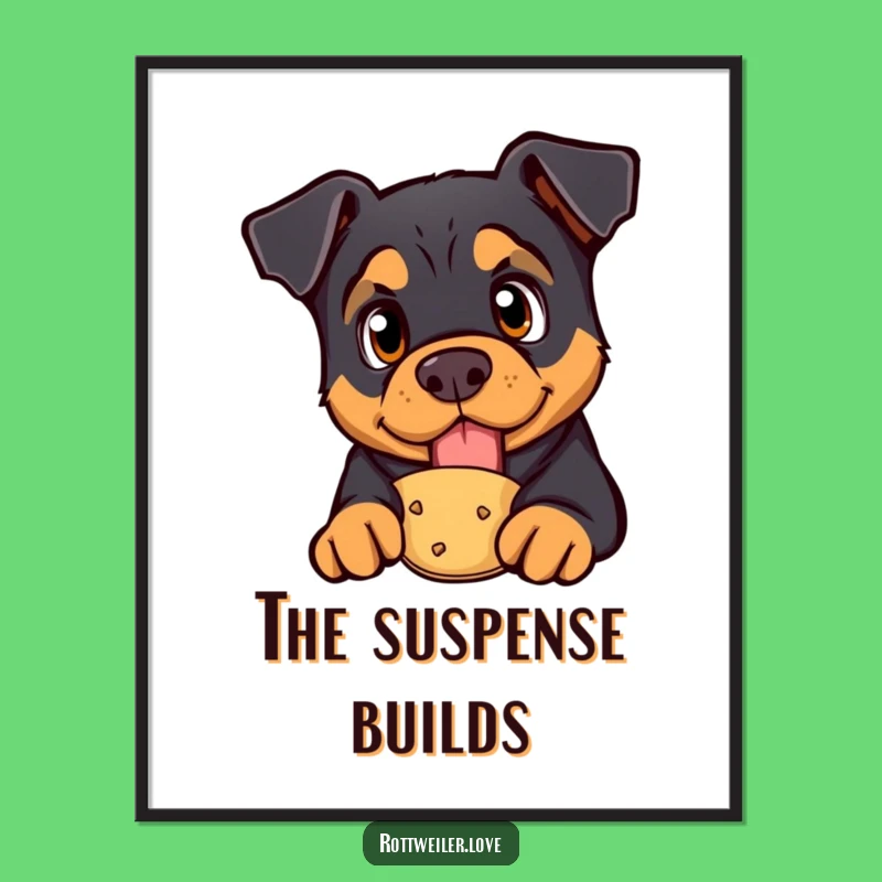 Funny Rottweiler Treat Poster: Curious Wall Art for Dog Lovers