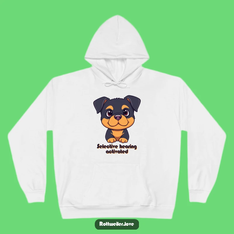 Cozy Funny Listening Rottweiler Hoodie: Attentive Comfort