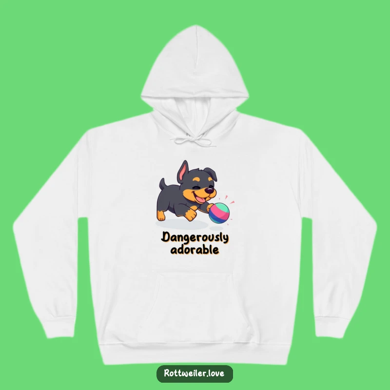 Cozy Funny Kawaii Rottweiler Hoodie: Playful pup, the perfect warm and funny gift for dog admirers.