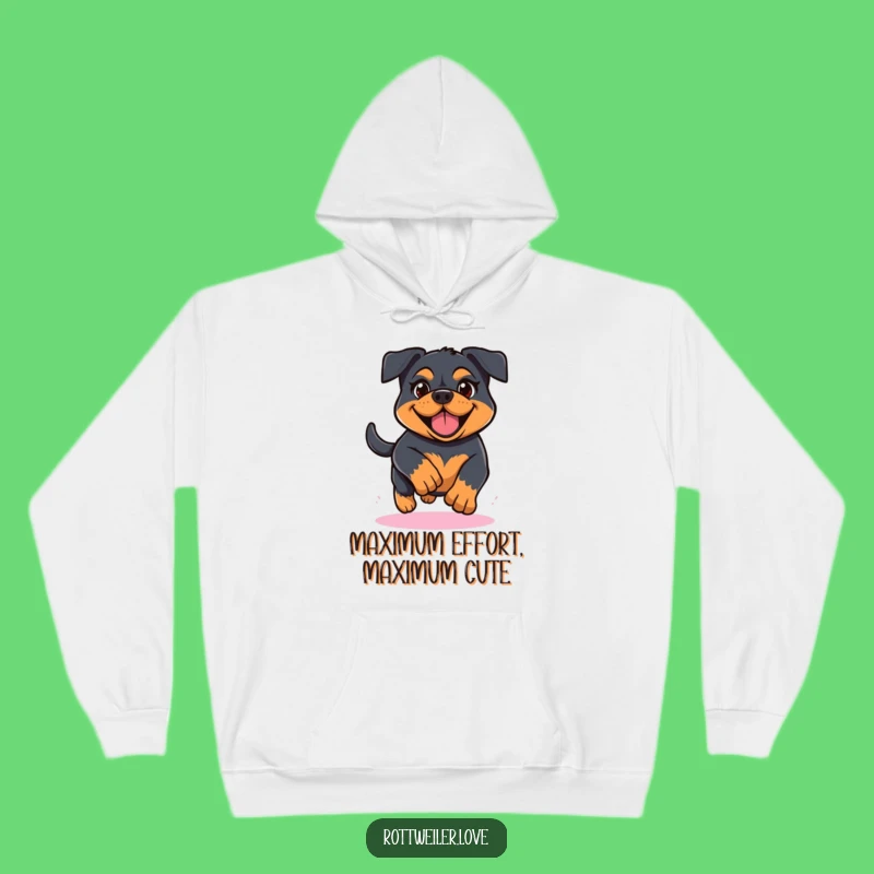 Funny Kawaii Rottweiler Running Hoodie, Determined Dog Lover Sweatshirt, Cheerful Pup Gear