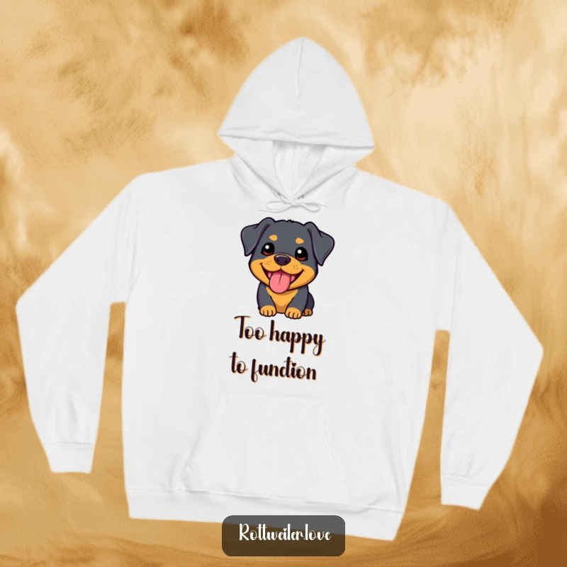 Funny kawaii rottweiler hoodie featuring a super cute dog with a happy panting expression, offering ultimate comfort and charm.
