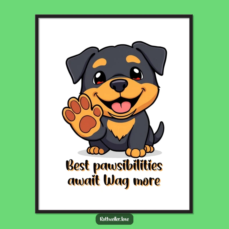 Funny Free Printable Rottweiler Wall Art: Kawaii Pup Paw Decor