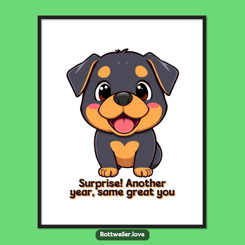 Free Printable Wall Art: Surprised Kawaii Rottweiler, Hilarious Downloadable Decor