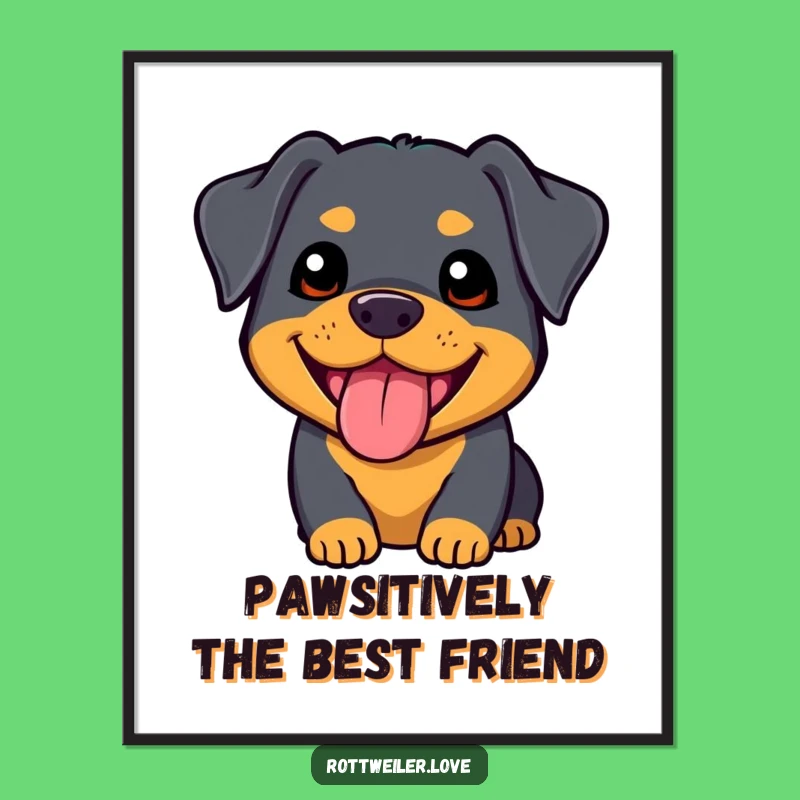 Funny Free Printable Wall Art: Happy Kawaii Rottweiler, Cute Digital Download