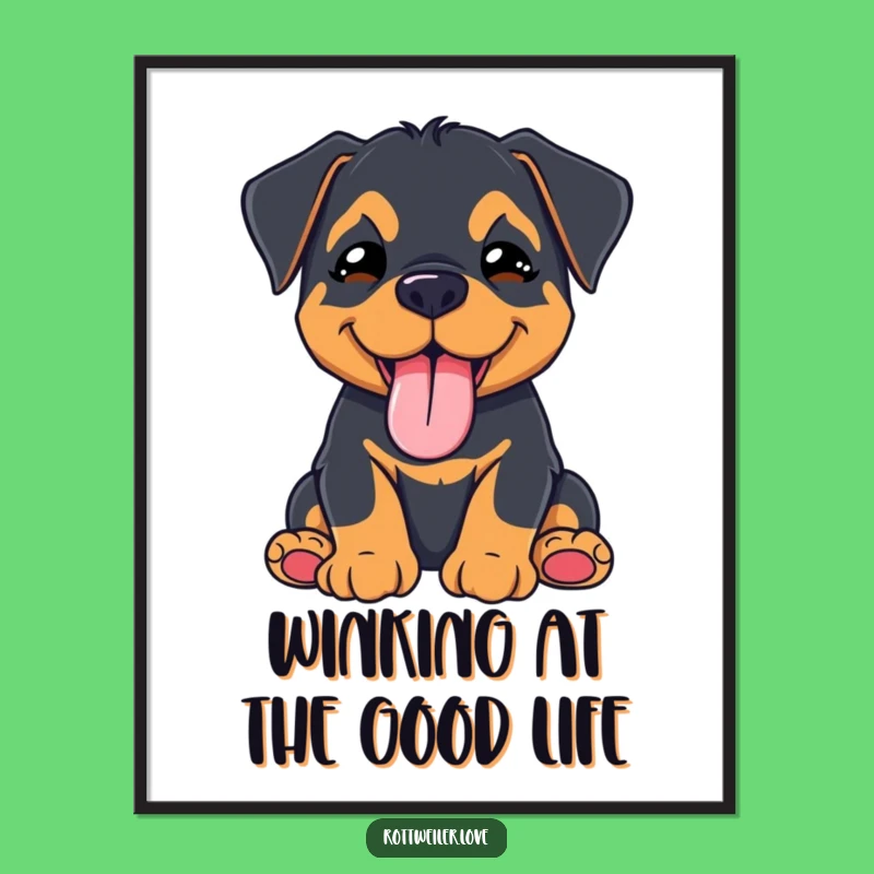 Funny Free Printable Wall Art: Kawaii Rottweiler's Playful Wink - Cute Downloadable Art
