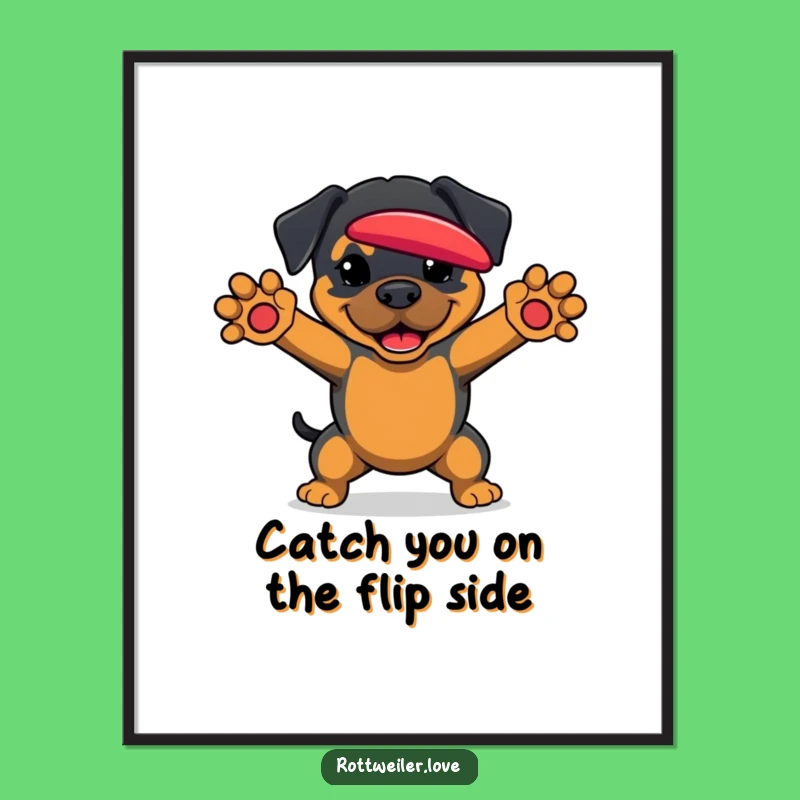 Funny Free Printable Wall Art: Rottweiler Frisbee Catch Action Decor