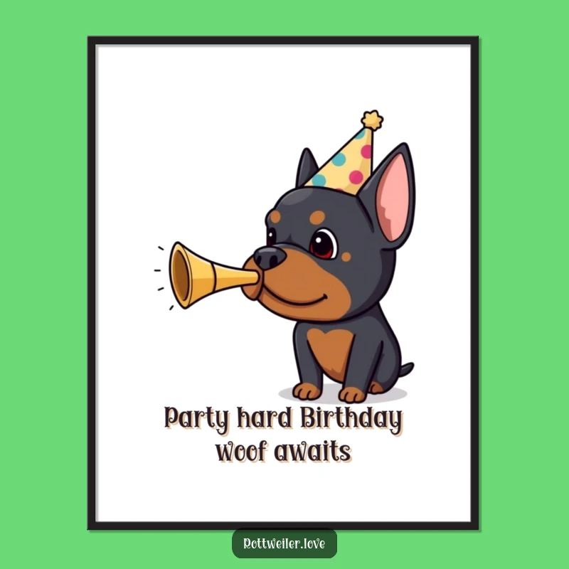 Funny Rottweiler Party Free Printable Wall Art: Dog Horn Decor Downloadable Gift
