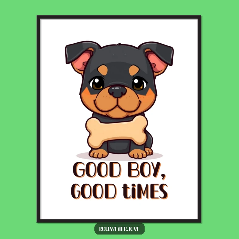 Free Printable Rottweiler Wall Art: Shy Dog Offers Bone for Your Wall!