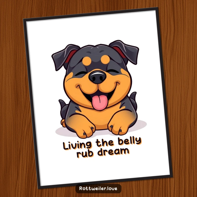 Funny Free Printable Wall Art: Rottweiler eyes closed, happily receiving a belly rub, a heartwarming and humorous image.