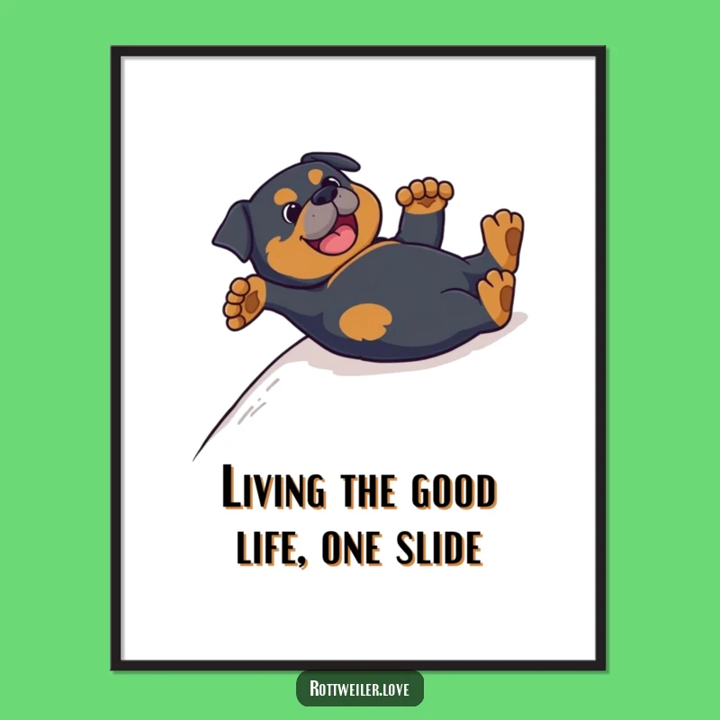 Free Printable Rottweiler Wall Art: Sliding Dog Art, Funny Downloadable Decor, Paws in Air