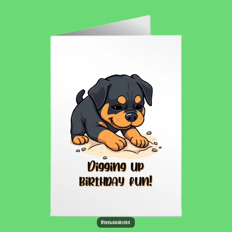 Free Printable Rottweiler Birthday Card: Digging Dog, Sandy Fun, Funny Downloadable Gift