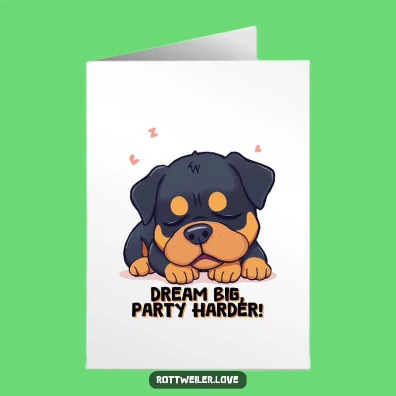 Free Printable Rottweiler Birthday Card: Sleepy Pup Dreams of Cake!