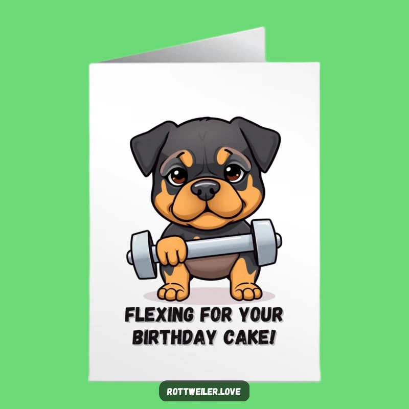 Free Printable Fitness Rottweiler Birthday Card: Funny Downloadable Gift for a Strong Friend