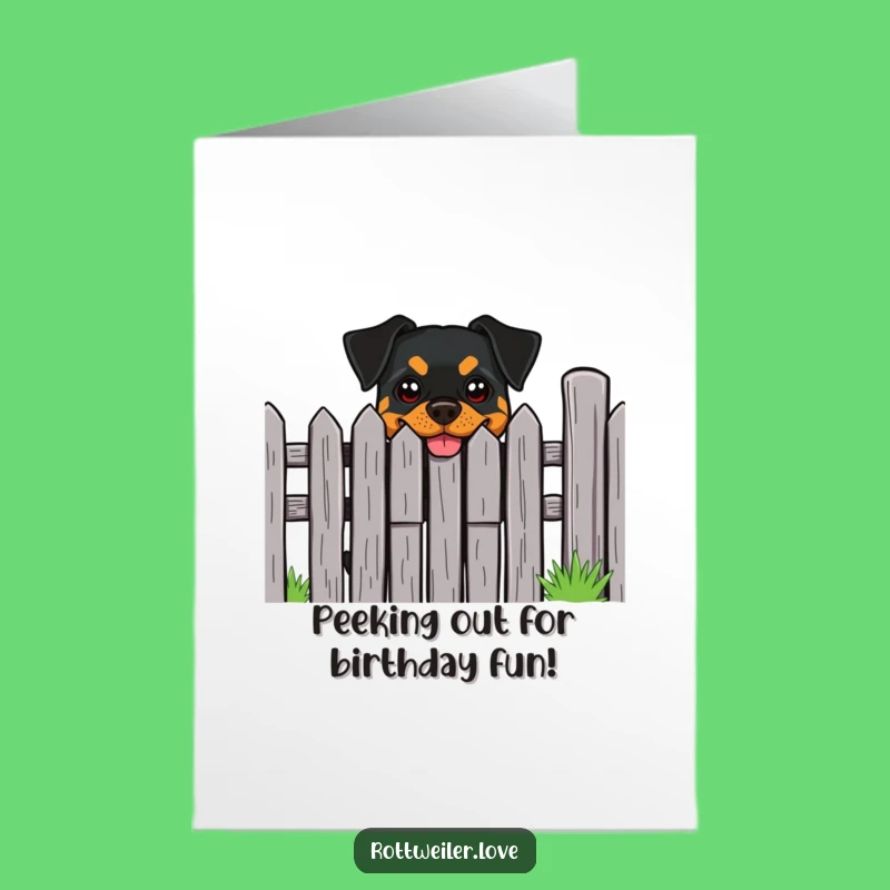 Free Printable Birthday Card: Cheeky Rottweiler, Fence Peek, Funny Downloadable Gift for Dog Lovers