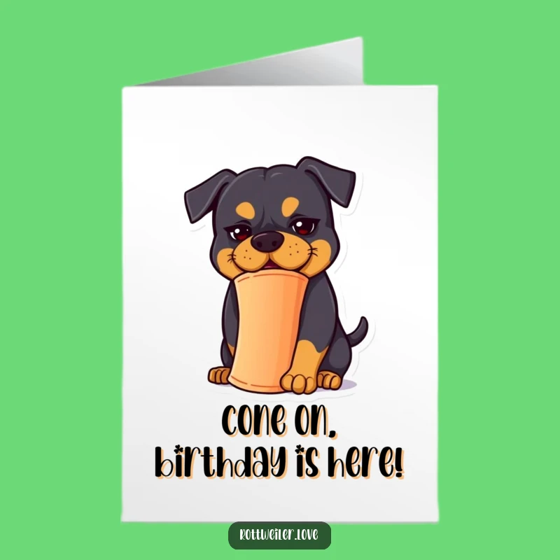 Free Printable Birthday Card: Goofy Rottweiler, Cone Balance, Hilarious Downloadable Gift for Pups