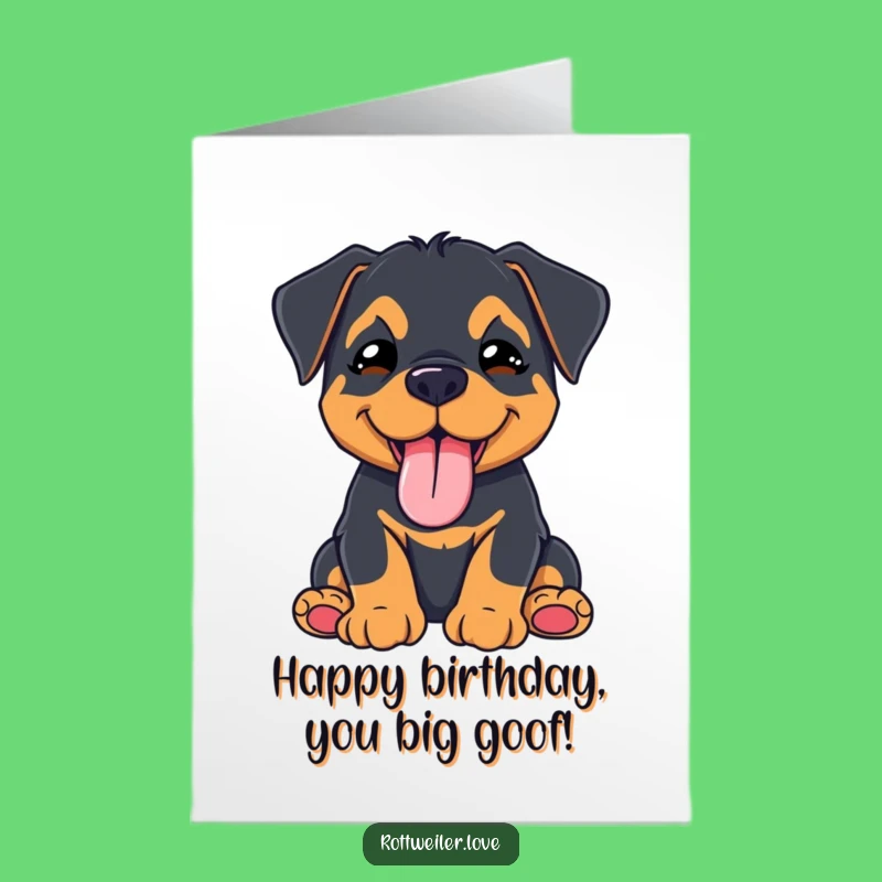 Free Printable Birthday Card: Kawaii Rottweiler's Wink - Funny Downloadable Puppy Gift