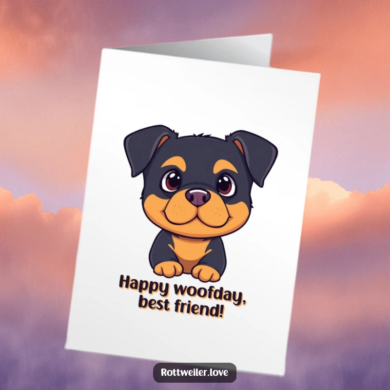 Funny Free Printable Birthday Card: A cute rottweiler with perked ears listens intently.