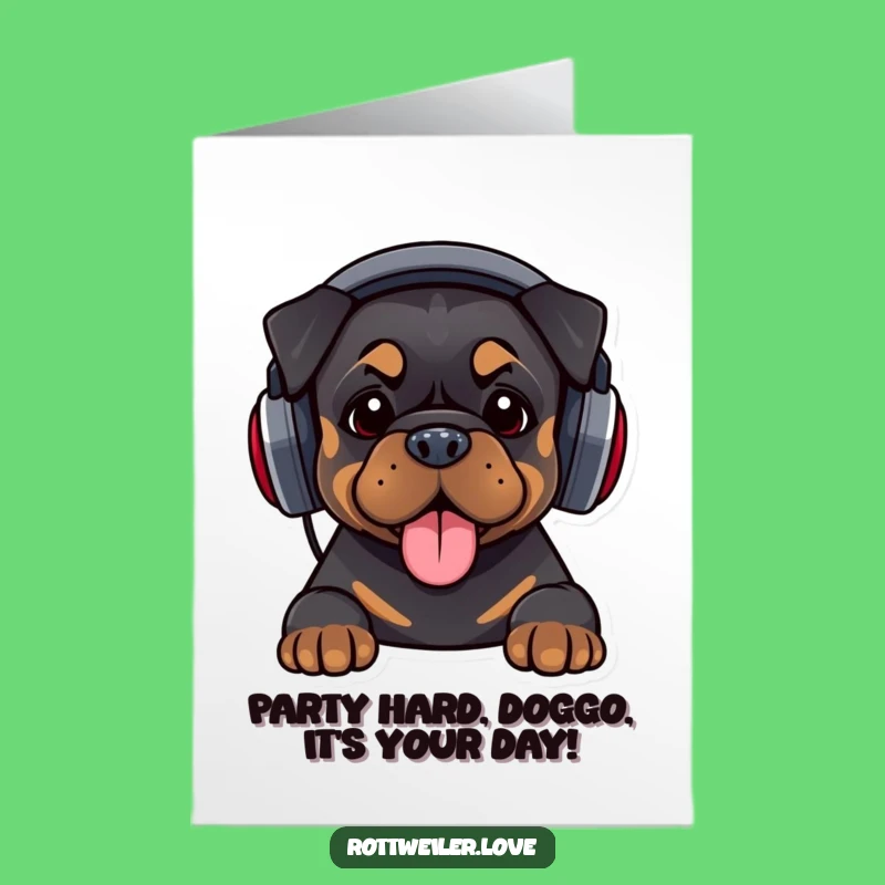 Free Printable DJ Rottweiler Birthday Card: Funny Downloadable Gift for a Music Lover