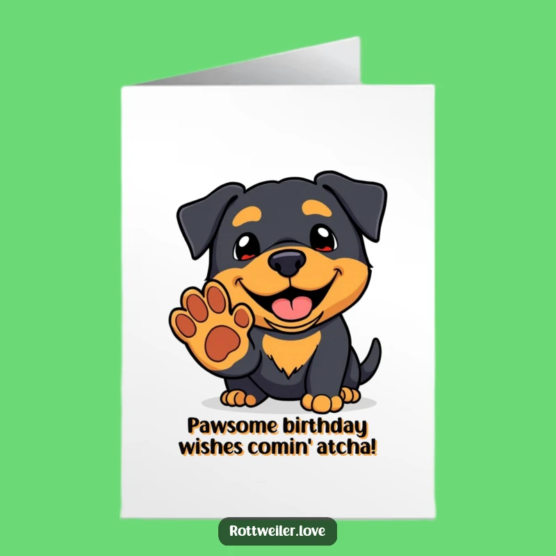 Free Printable Rottweiler Birthday Card: Kawaii Pup Paw-ty Greeting