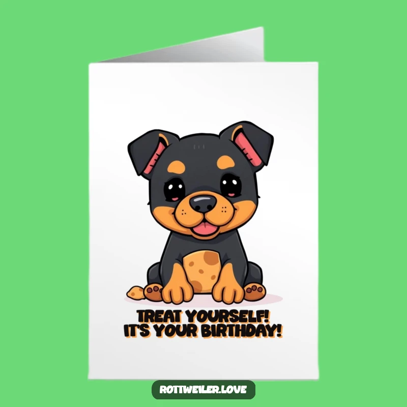 Free Printable Kawaii Rottweiler Card: Hopeful Treat, Funny Birthday Download