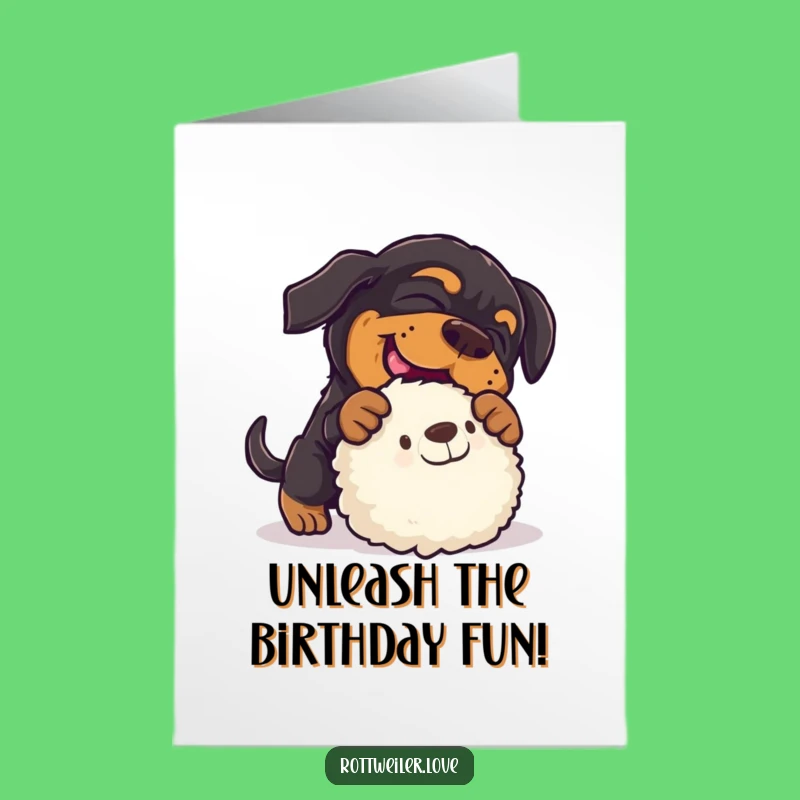 Free Printable Birthday Card: Playful Rottweiler, Funny Downloadable Gift for Dog Lovers
