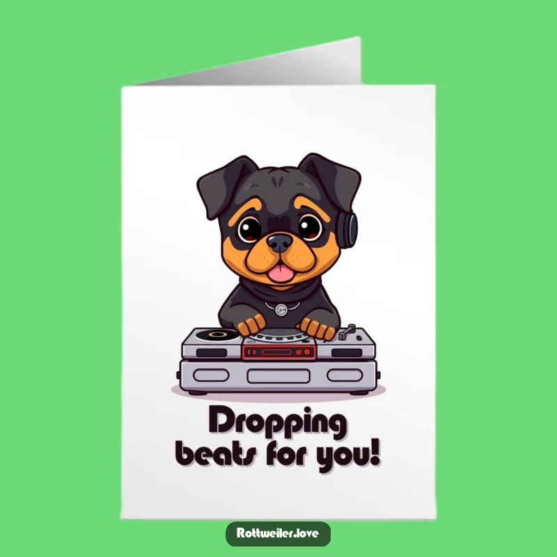 Free Printable Congrats Card: Rottweiler DJ Celebrating Your Winning Mix