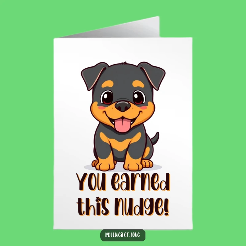 Free Printable Kawaii Rottweiler Congrats Card: Nudging Dog Downloadable Gift